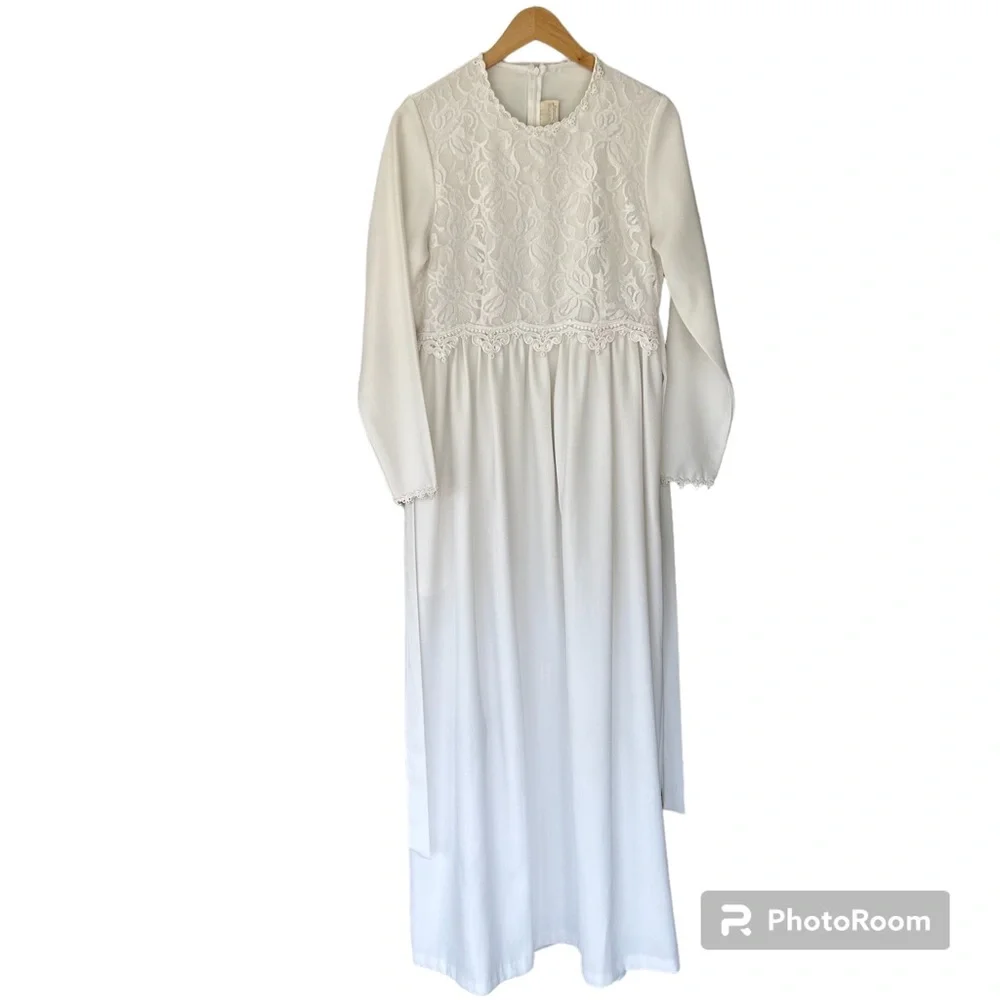 Vintage White Maxi Dress Lace Boho Bohemian Wedding Bride 60s 70s - Picture 4 of 11